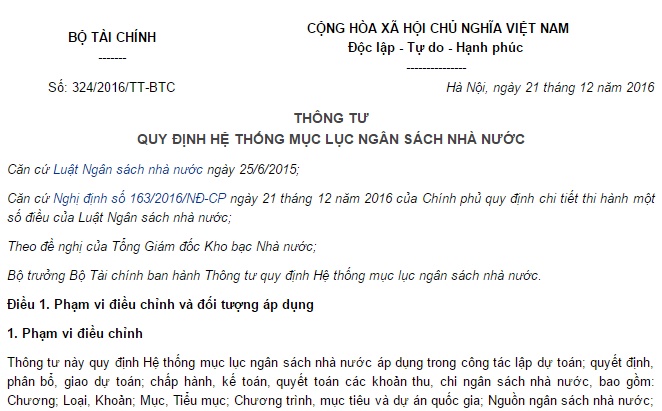 Quy định mới về hệ thống mục lục ngân sách nhà nước